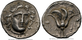 CARIAN ISLANDS. Rhodes. Ca. 305-275 BC. AR didrachm (20mm, 12h). NGC Choice VF. Head of Helios facing, turned slightly right, hair parted in center an...