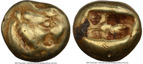 LYDIAN KINGDOM. Alyattes or Walwet (ca. 610-546 BC). EL third-stater or trite (13mm, 4.64 gm). NGC VG 5/5 - 3/5, countermarks. Lydo-Milesian standard,...