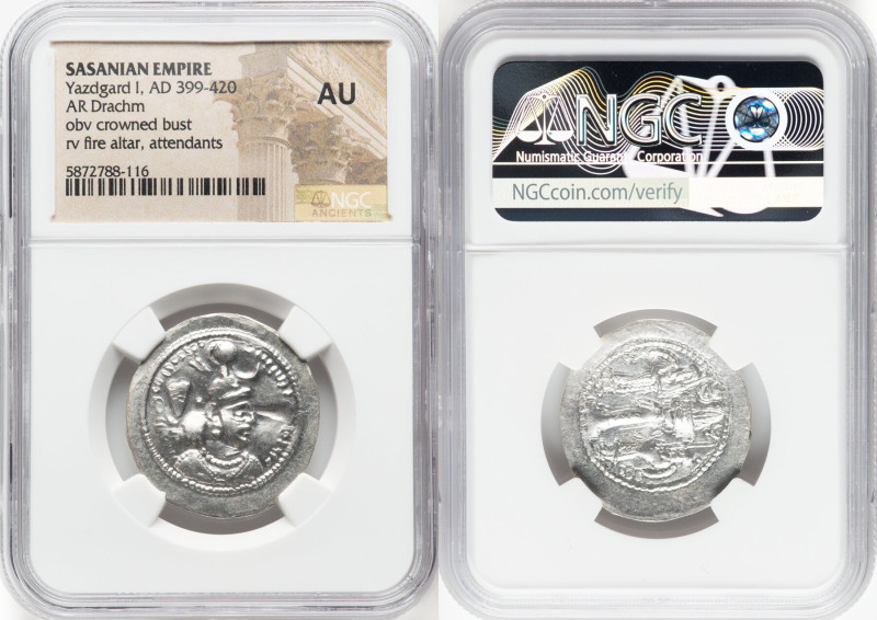 SASANIAN KINGDOM. Yazdgard (Yazdgird) I (AD 399-420). AR drachm (28mm, 3h). NGC ...