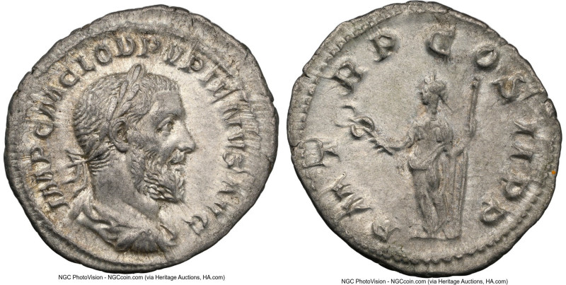 Pupienus (April-July AD 238). AR denarius (20mm, 2.59 gm, 11h). NGC AU 5/5 - 4/5...