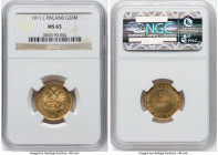 Russian Duchy. Nicholas II gold 20 Markkaa 1911-L MS65 NGC, Helsinki mint, KM9.2, Fr-3. A handsome example that has earned its Gem designation. HID098...