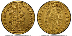 Venice. Nicolò da Ponte Zecchino ND (1578-1585) MS62 PCGS, Fr-1267. 3.45gm. Tied with only one other example on the PCGS census for the "Top Pop" posi...