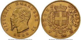 Vittorio Emanuele II gold 20 Lire 1868 T-BN AU55 NGC, Turin mint, KM10.1. HID09801242017 © 2023 Heritage Auctions | All Rights Reserved