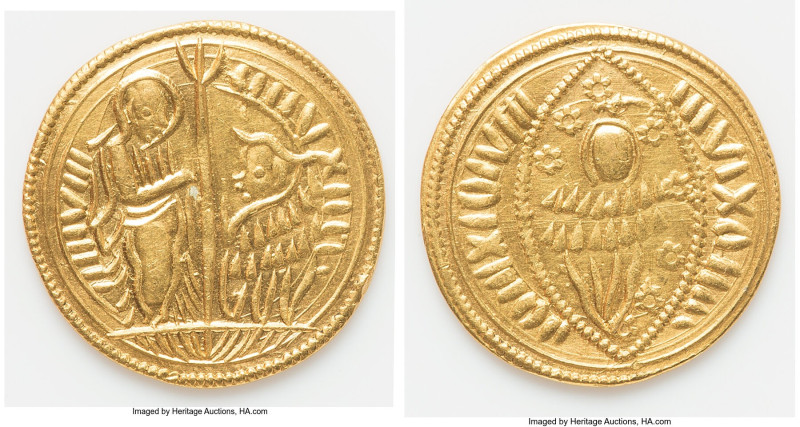 Anonymous gold Imitative Zecchino ND UNC, 4.49gm. A very curious imitative type,...