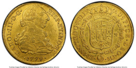 Charles III gold 8 Escudos 1779 LM-MJ AU Details (Scratch Dent) PCGS, Lima mint, KM82.1, Cal-1940. HID09801242017 © 2023 Heritage Auctions | All Right...