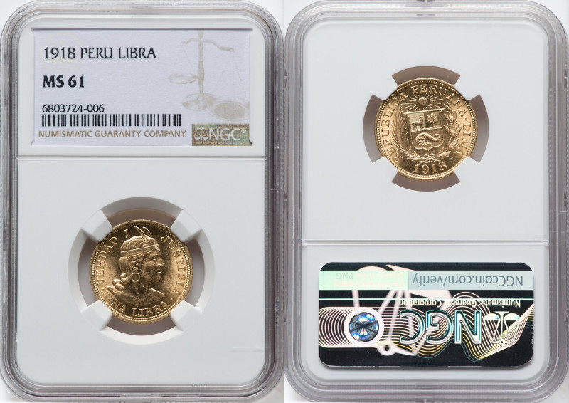 Republic gold Libra 1918 MS61 NGC, Lima mint, KM207, Fr-73. HID09801242017 © 202...