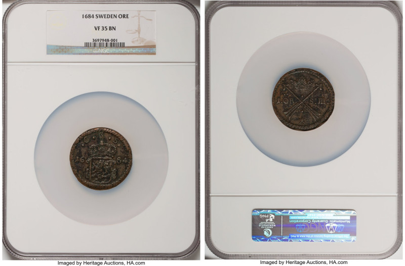 Carl XI copper Ore 1684 VF35 Brown NGC, Avesta mint, KM264b. HID09801242017 © 20...