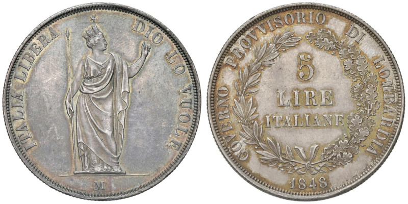 MILANO Governo provvisorio (1848) 5 Lire 1848 - Gig. 3 AG (g 25,00) Graffietti n...