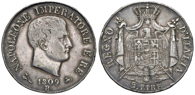 Napoleone (1804-1814) Bologna - 5 Lire 1809 Bordo in rilievo, puntali aguzzi - G...