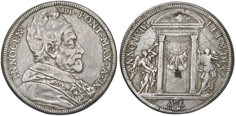 Innocenzo XII (1691-1700) Piastra 1700 A. IX - Munt. 14 AG (g 31,50) RR Foro ott...