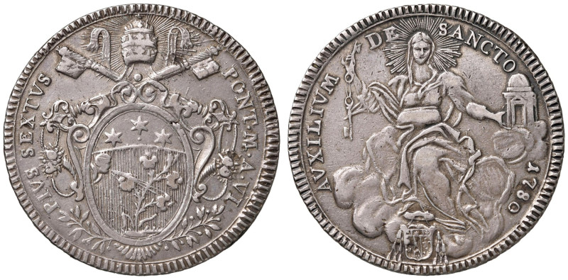 Pio VI (1775-1799) Scudo 1780 A. VI - Nomisma 35 AG (g 26,44) Piccola screpolatu...