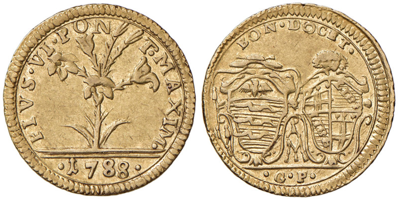 Pio VI (1775-1799) Bologna - Mezza doppia 1788 - Munt. 193b AU (g 2,69) RR Molto...