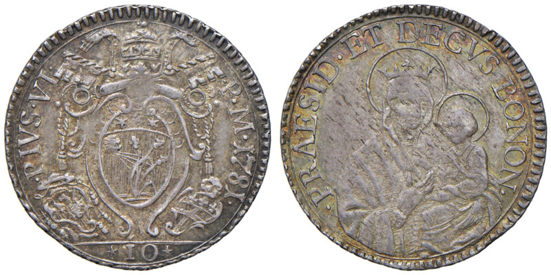 Pio VI (1775-1779) Bologna - Mezza lira o paolo 1781 - Munt. 225 AG (g 2,68) RR...