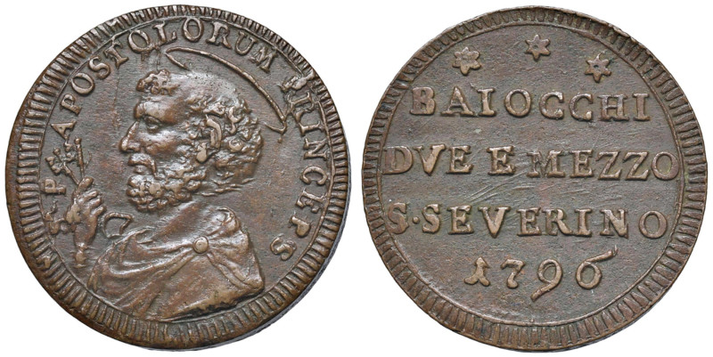 Pio VI (1775-1799) San Severino - 2 e 1/2 Baiocchi 1796 - Munt. 406 CU (g 17,38)...