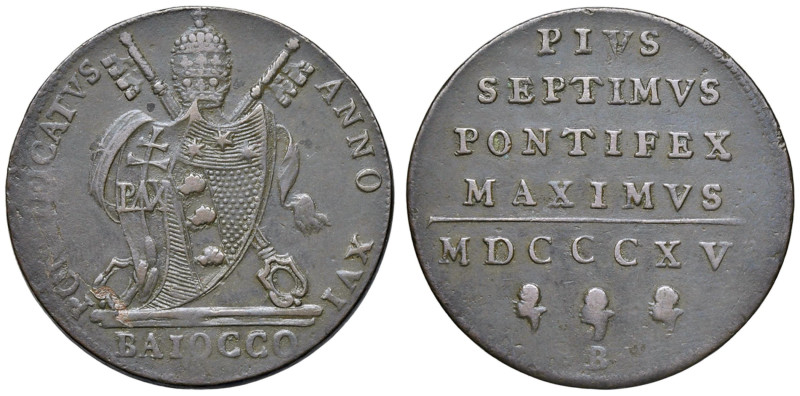 Pio VII (1800-1823) Bologna - Baiocco 1815 (?) A. XVI - CU (g 11,73) Errore a ca...