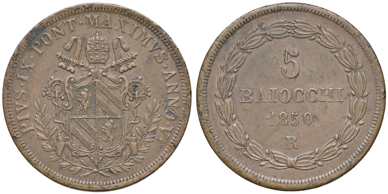 Pio IX (1846-1878) 5 Baiocchi 1850 A. V - Nomisma 759 CU (g 41,47)

Status: BB...