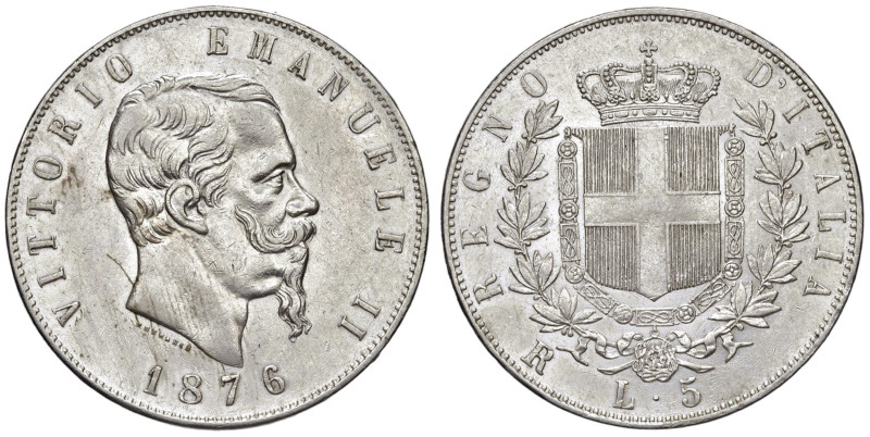 Vittorio Emanuele II (1861-1878) 5 Lire 1876 R - Nomisma 900 AG Privo di un FERT...