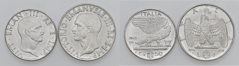 Vittorio Emanuele III (1900-1946) Lira 1943, 50 Centesimi 1943 - AC Lotto di due...