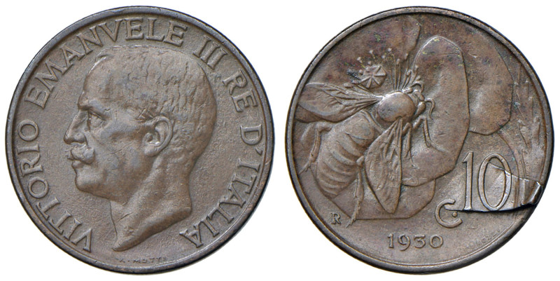 Vittorio Emanuele III (1900-1946) 10 Centesimi 1930 - Nomisma 1321 CU Curioso di...