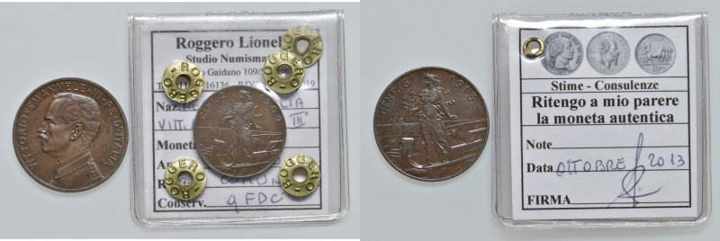 Vittorio Emanuele III (1900-1946) 5 Centesimi 1913 e 2 Centesimi 1909 periziato ...