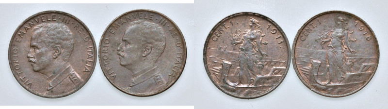 Vittorio Emanuele III (1900-1946) Centesimo 1911, 1918 - CU Lotto di due monete...