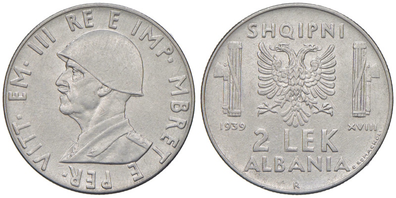 Vittorio Emanuele III (1900-1946) Albania - 2 Lek 1939 - Nomisma 1457 AC Graffie...