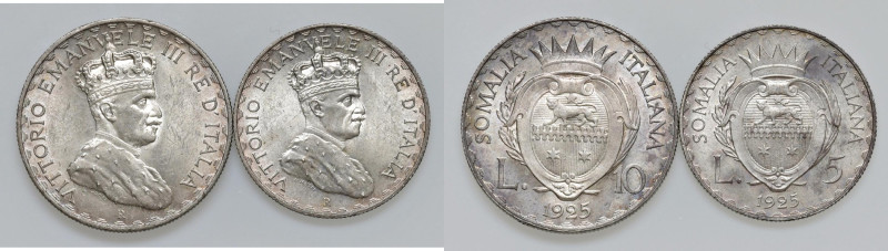 Vittorio Emanuele III (1900-1946) Somalia - 10 e 5 Lire 1925 - Nomisma 1445, 144...