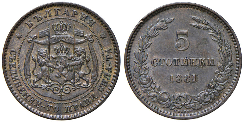 BULGARIA Alessandro I (1879-1886) 5 Stotinki 1881 - KM 2 Cu (g 5,00) Colpetto al...