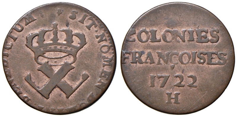 FRANCIA Luigi XV (1715-1774) 9 Deniers 1722 H - KM 5 CU (g 6,00) Coniazione per ...