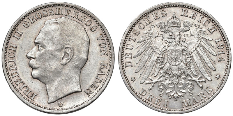 GERMANIA Baden - Federico II (1907-1918) 3 Marchi 1914 G - KM 280 AG (g 16,67)
...