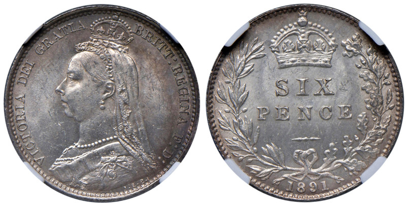 INGHILTERRA Vittoria (1837-1901) 6 Pence 1891 - AG In slab NGC MS 63 4927885-007...