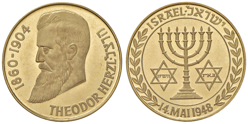 ISRAELE Medaglia Theodor Herzl 1948 - AU (g 8,00) Marcata 900 sul bordo

Statu...