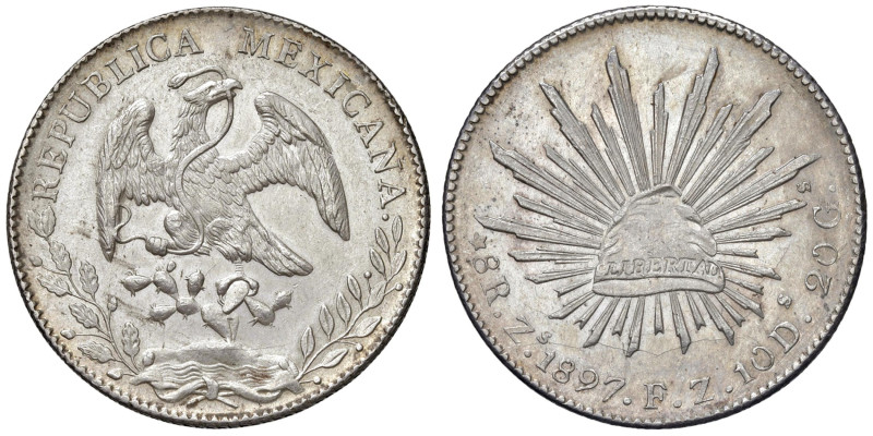 MESSICO 8 Reales 1897 Zs FZ - KM 377.13 AG (g 27,10) Hairlines

Status: qFDC/F...