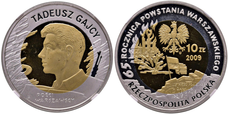 POLONIA 10 Zlotych 2009 Poets of the Uprising Tadeusz Gajcy - AG In slab NGC PF ...