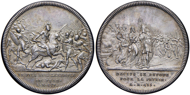 Svizzera. Gettone 1743 - Decio devoto alla patria A.R.415, le fils suit l'exempl...