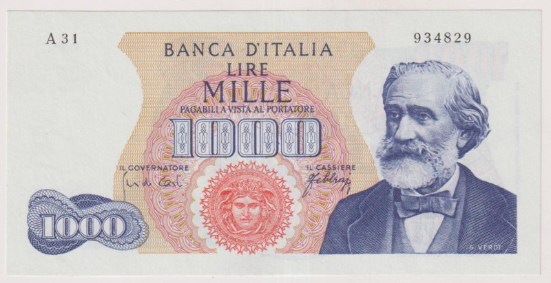 Banca d’Italia 1000 Lire Verdi I° tipo del 10/08/1965 - A31 934829 in fior di st...