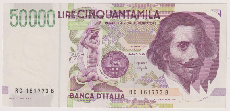 Banca d’Italia 50.000 Lire Bernini II° tipo lettera C - RC161773B in fior di sta...