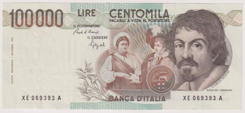 Banca d’Italia 100.000 Lire Caravaggio I° tipo Serie Sostitutiva - XE069393A. Ri...