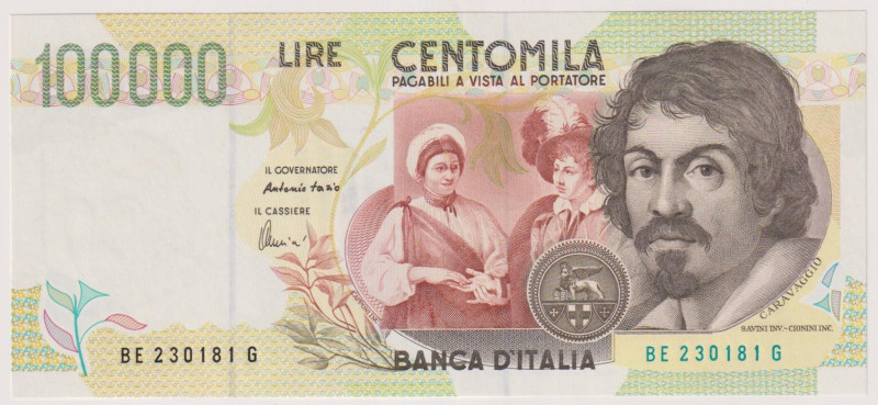 Banca d’Italia 100.000 Lire Caravaggio II° tipo lettera E - BE230181G in fior di...