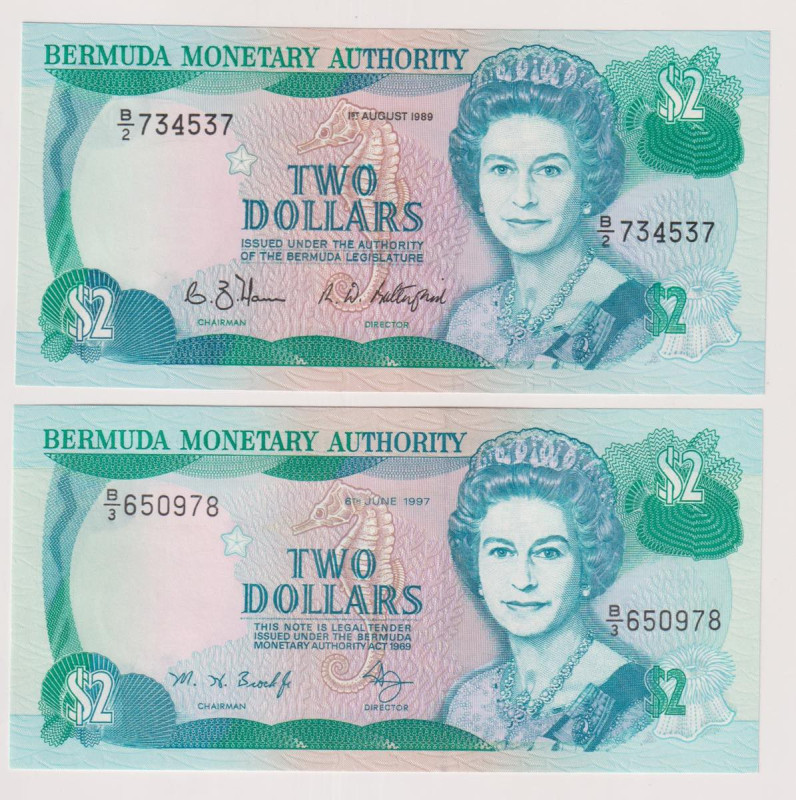 Bermuda - 2 Dollars del 1989 + 2 Dollars del 1997. Rif. Pick P34b,P40ab

Statu...