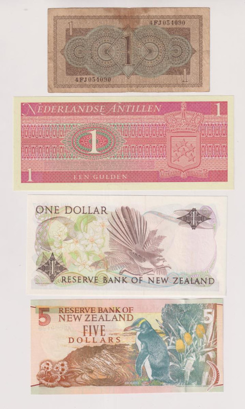 Netherlands + Netherlands Antilles + New Zeland - lotto di 4 banconote. Rif. Pic...