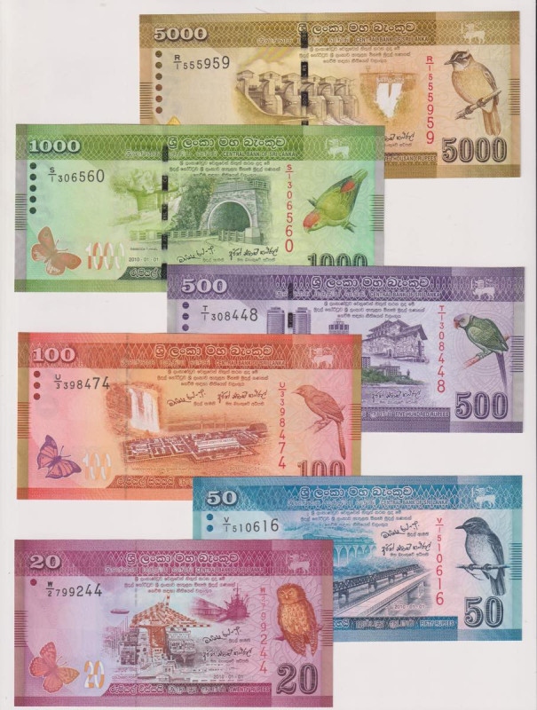 Sri Lanka - serie 6 banconote da 20,50,100,500,1000 e 5000 Rupie del 01/01/2010 ...