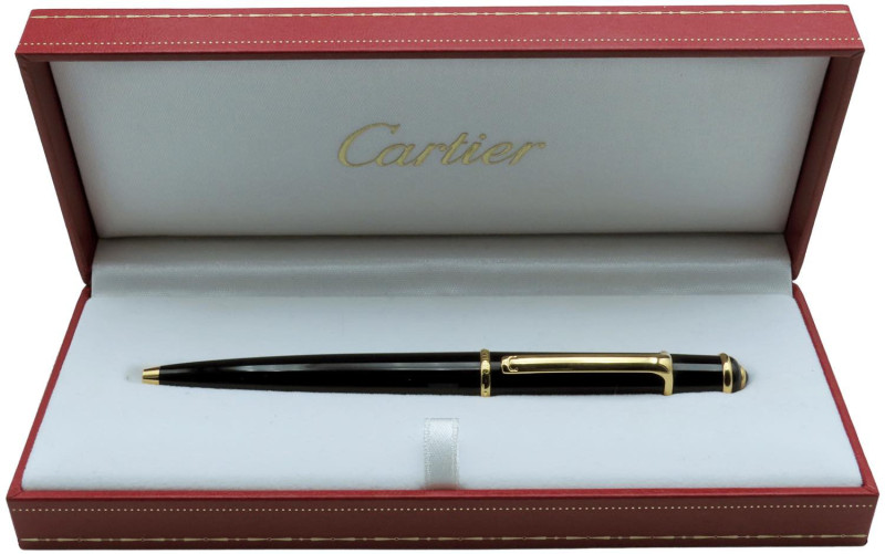 CARTIER -Penna a sfera- Diabolo. Corpo e cappuccio in resina nera con finiture d...