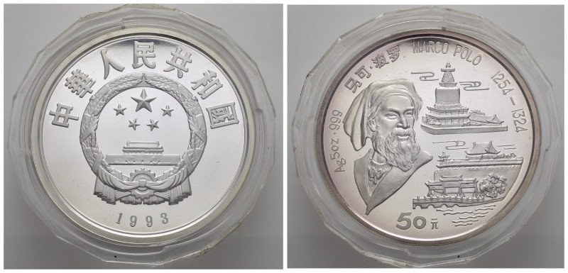 CINA. CHINA. 50 Yuan 1993 "Marco Polo". 5 Oz Ag .999. Proof