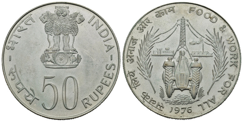 INDIA. 50 Rupees 1976 FAO. Ag.35 g. FDC