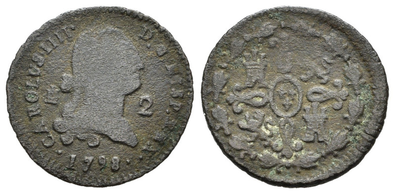 SPAGNA. Carlo IV (1788-1808). 2 Maravedis 1798. Cu. KM#426. MB