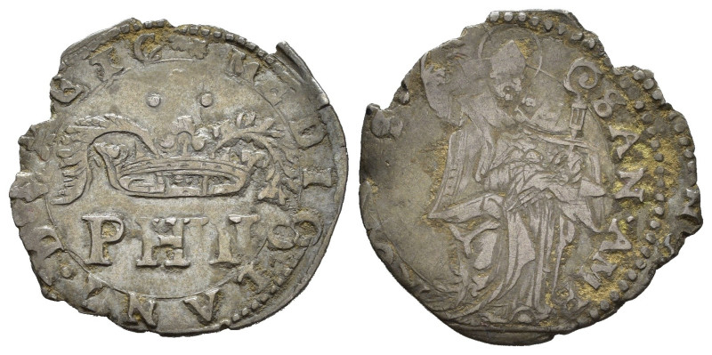 MILANO. Filippo II (1556-1598). 5 Soldi. Ag (1,81 g). MIR 327; Cr. 42. Con carte...