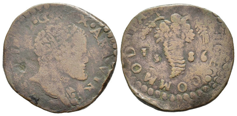 NAPOLI. Filippo II di Spagna (1554-1598). Tornese 1586. Cu (7,01 g). Magliocca 1...