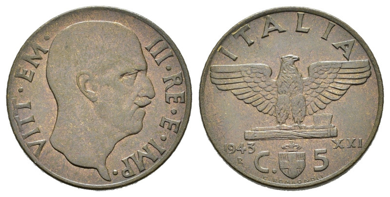 Regno d'Italia. Vittorio Emanuele III (1900-1943). 5 centesimi 1943 "Impero". Cu...