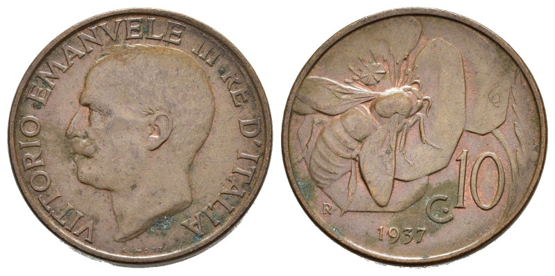 Regno d'Italia. Vittorio Emanuele III (1900-1943). 10 centesimi 1937 "Ape". Cu. ...